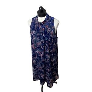 NWT Tommy Hilfiger Blue Velvet Floral Sleeveless Mock Neck Shift Dress Size 14